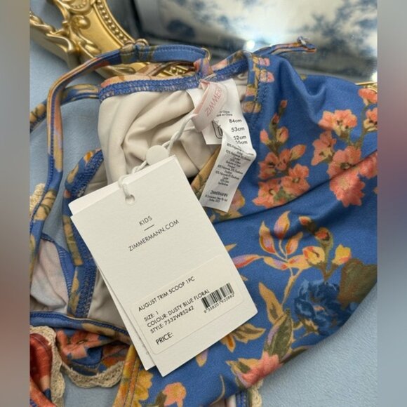 🆕 ZIMMERMANN KIDS 🧿 NWT August Trim Scoop 1PC, Dusty Blue Floral - Sz 1Y - Picture 11 of 12